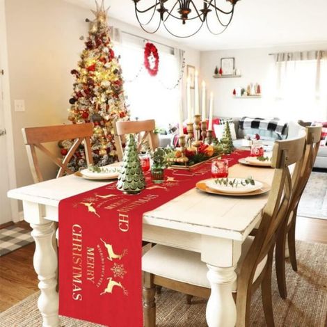 Chemins de Table - Noël - Rouge avec Flocon de Neige - 28x275CM - Style Classique Intemporel (1/4)