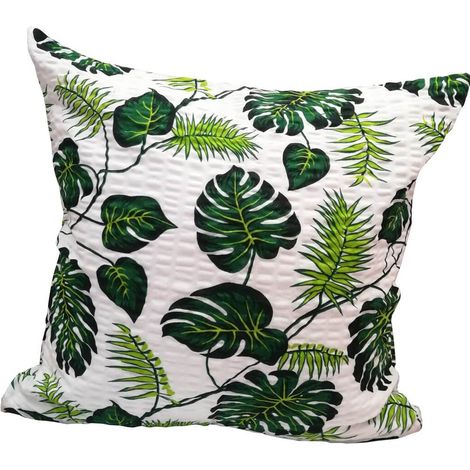 Funda de almohada de corteza de 40x40 cm con estampado de hojas exóticas.