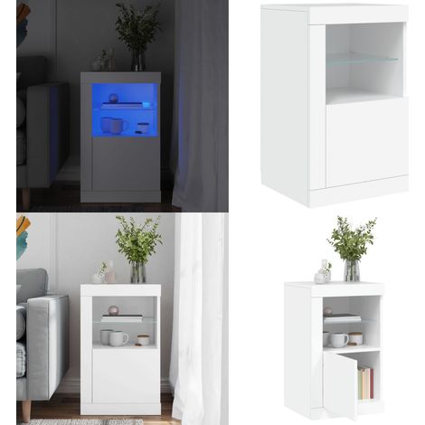 Armoire latérale avec éclairage LED blanc bois d'ingénierie - Meuble De Rangement - Armoire Blanche - Meuble Moderne - Luminaire Led - Armoire Avec Lumière - Home & Living (1/5)