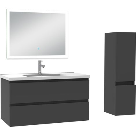 Acezanble Ensemble meuble Salle de Bain 100cm avec vasque et colonne et miroir lumineux 3 couleurs anthracite (1/5)