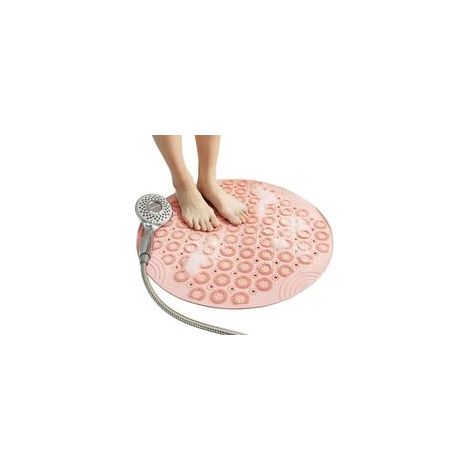 Tappetino da bagno rotondo antiscivolo, antimuffa, con ventose, in gomma testurizzata e foro di drenaggio (rosa - 1 pezzo) - Crezuo