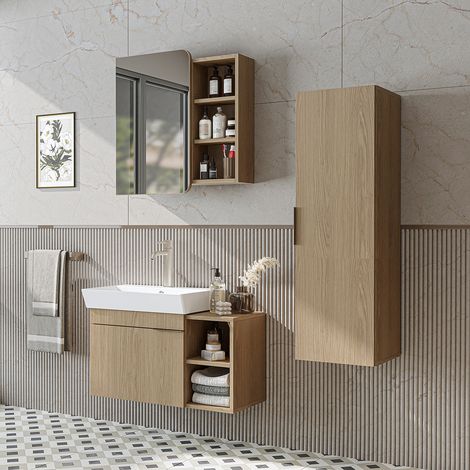 Roomart LYCIA-82 Badmöbel-Set 4-tlg 50 cm breit, Eiche(Hell)