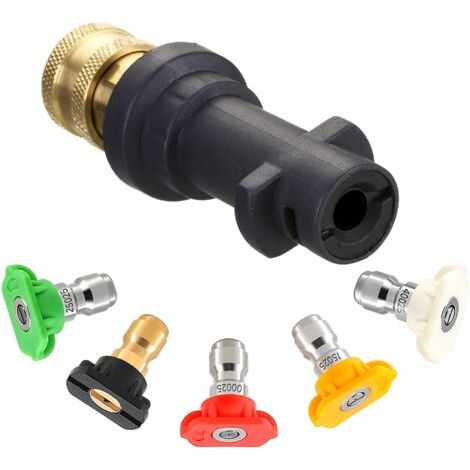 Adaptateur de pistolet de nettoyeur haute pression avec 5 buses de pulvérisation, raccord rapide de 6,35 mm (1/5)