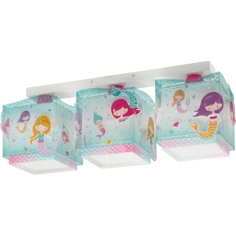 Plafonnier enfant 3 Lumières Sirènes, Lustre chambre Enfant, Lampe de Plafond, 63443, E27, Turquoise (1/5)