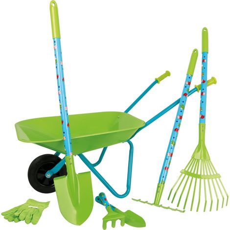 Grand kit de jardin en bois et métal, avec brouette, bêche, rateau etc., à partir de 3 ans, 12014 (1/5)