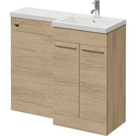 Napoli 390 Light Oak 1000mm 2 Door Vanity Unit Toilet Suite with Right Hand Square Lucia Basin - 1000mm - Chrome 160mm HandleWithout Kingston Toilet Pan