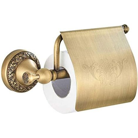 Toilettenpapierhalter mit Deckel, hochwertiges Messing mit geschnitztem Sockel im Antik-Stil, bronzefarben, praktischer Toilettenpapierhalter für Badezimmer, Toilette und Küche (1/5)