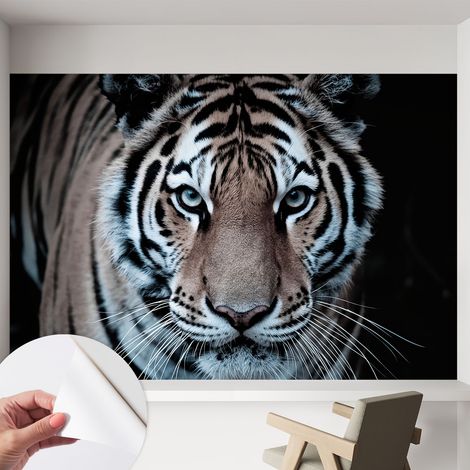 Papier peint adhésif autocollant pour salon chambre à coucher peint imprimé Installation facile Portrait de tigre 152x104 cm (1/5)