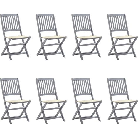 FIMEI Chaises pliables d'extérieur 8 pcs avec coussins Bois d'acacia (1/5)