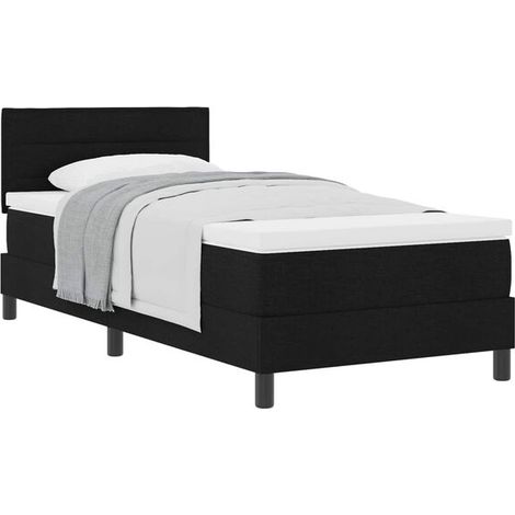 Matelas à ressorts avec tête de lit, noir, 80 x 200 cm, revêtement en tissu (1/5)