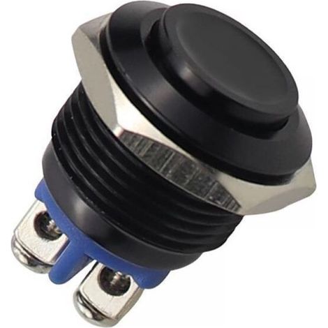 Metal Push Button Switch, 220V 16mm Waterproof Stainless Steel Round Self-Reset Normally Open High Head Push Button Switch(Black) (1/4)