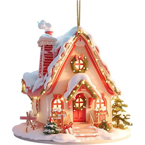 Maisonnette De Noël - Décoration Pour Arbre De Noël - Ornements Accrochés Pour Intérieur Et Extérieur - Lot De 3 (1/5)