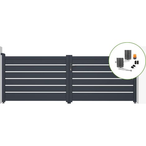 Portail battant électrique gris VOGEL 350x120cm + Motorisation BUNKER B500 (1/4)