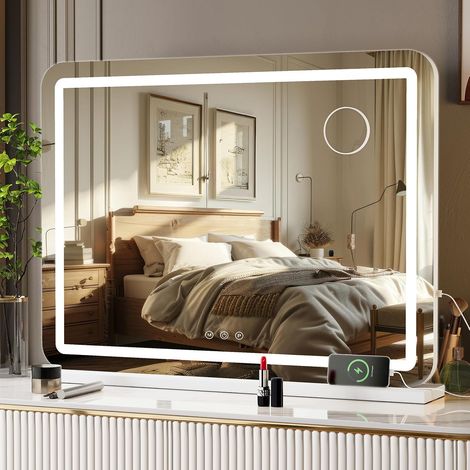 Hollywood Vanity Mirror with Lights,LED Makeup Mirror(62Lx80W),3 Colour Temperatures, Touch Control, USB and Type-C Ports, Dressing Table Mirror or Wall-Mounted (1/5)