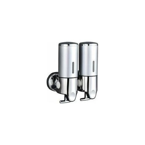 Double distributeur de savon mural Shampoing revitalisant pour gel douche Lotion savon pour salle de bain ou cuisine Argenté (1/5)