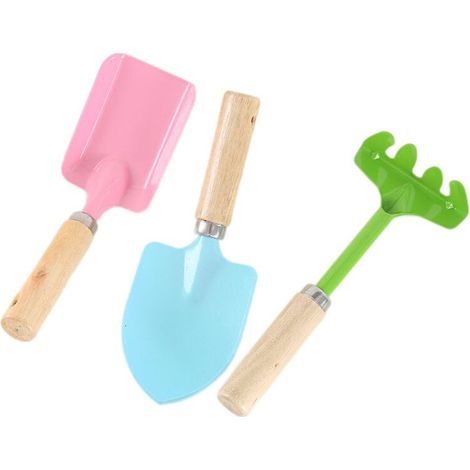 Outils de jardinage pour enfants Outils de jardinage ménagers mini manche en bois petite pelle râteau ensemble de trois pièces (1/5)