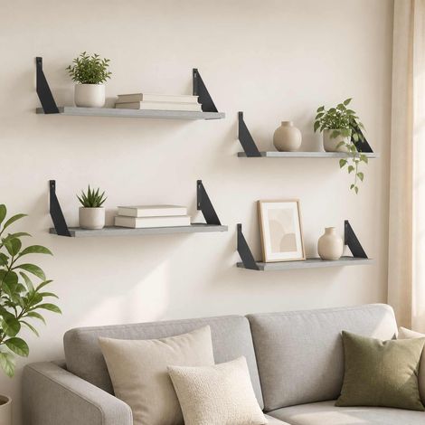 Scaffali da parete 4 pz Grigio Cemento 70 x 20 x 17 cm vidaXL (1/5)