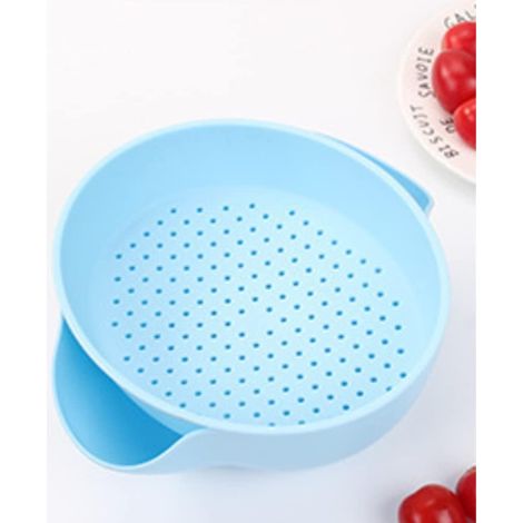 Panier d'égouttage en 2 parties, passoire en plastique avec poignée, panier à légumes, panier à vaisselle, double compartiment d'égouttage, bassine, passoires à fruits amovibles pour l'égouttage, bleu (1/5)