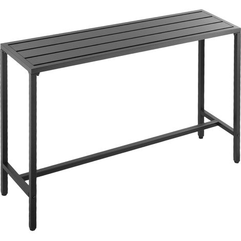 Mophorn Mesa alta de bar para exterior, 1400 x 375 x 980 mm, mesa rectangular con superficie impermeable y estructura metálica duradera, ideal para jardín, terraza, piscina y patio, color negro