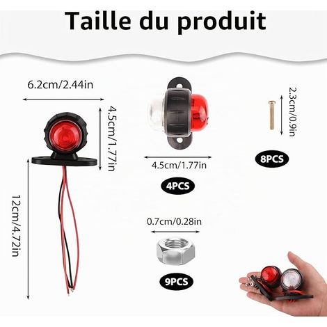 Feux latéraux de camion, Feux de position latéraux arrière blancs rouges à LED, LED Feux Gabarit Remorque 12/24V Feux, remorque, camionnette, bus, SUV, caravane (1/4)