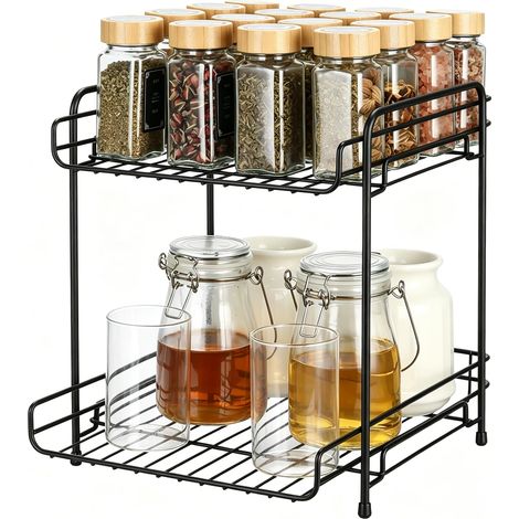 Etagere Cuisine en Acier Carbone à 2 Niveaux, Design de Drainage Anti-Moisissure, Étagère à Poser Noire Multifonction pour Plan de Travail de Cuisine, Bureau et Coin Café (1/5)