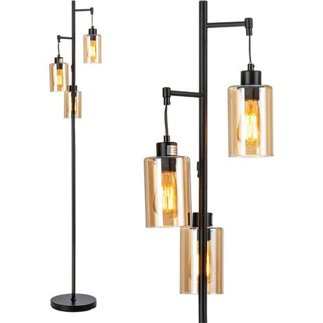 Lampada da terra retrò 24,5 x 164 cm con interruttore a pedale atmosfera accogliente stile elegante in metallo nero e vetro ambra 200012284