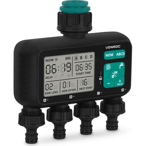 VONROC Programmateur arrosage 4 voies minuterie digitale irrigation automatique WT505DC (1/5)