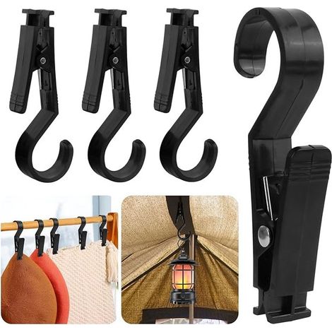 Juego de 4 clips para tiendas de campaña, ganchos para luces, clips para botas, ganchos de clip, tienda de campaña, tienda de campaña, toallas, ganchos, clips multiusos, equipo de camping para luces,  (1/5)