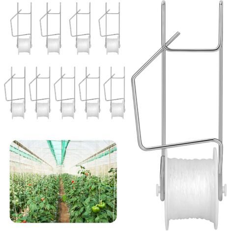 Lot de 10 crochets à tomates avec corde de 15 m (49,2 pi), kit de treillis pour plantes grimpantes, serres, etc.