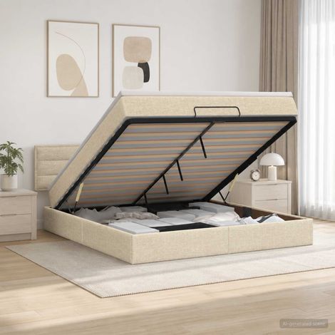 vidaXL Cama otomana con colchón con cabecera Crema 140 x 190 cm Tela (1/5)