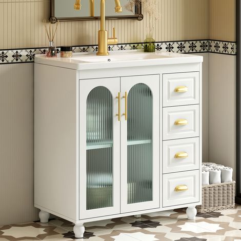 Meuble sous vasque 80 cm avec vasque en porcelaine HAVRYA (1/5)