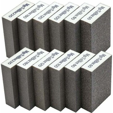 12pcs Éponge de ponçage, Cales à poncer kit Polissage Grain 60/80/100/120/180/220 spécifications lavables et réutilisables (1/5)