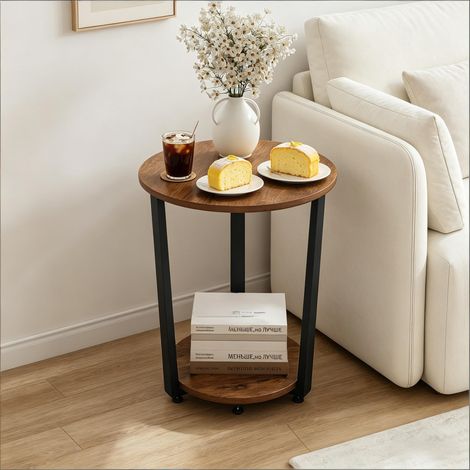 Table à plantes,petite table pratique,table ronde,table basse,table de rangement avec 2 étagères (seulement avec table basse) (1/5)