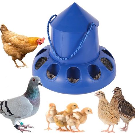 Comedero para palomas, Comedero automático para pollos, Comedero automático, Con tapa, 11 orificios, palomas, codornices, gallinas y periquitos (1/5)