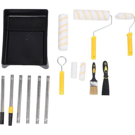 Kit de rouleaux à peinture avec couvercles, tiges en acier inoxydable, plateau à brosses, outil professionnel de peinture murale pour meubles de plafond (1/5)