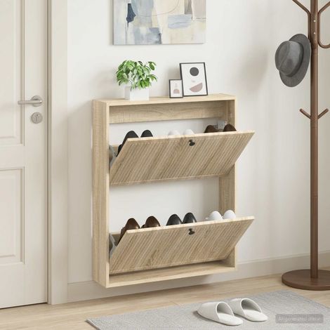 vidaXL Wall-Mounted Shoe Cabinet EDE 71 x 17 x 86 cm Engineered Wood (1/5)