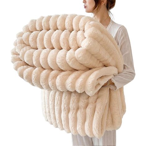 Plaid de luxe pour canapé, double face, confort et chaleur, pour la maison ou le bureau, 180 x 200 cm, beige (1/5)
