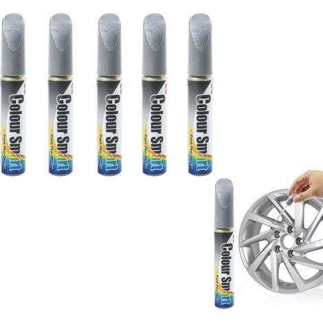 5 Pcs (Argent) Efface Rayure Voiture,Stylo Efface Rayure Voiture,Stylo Rayure Voiture,Peinture Voiture Carrosserie,Stylo Reparation Rayure Voiture,Peinture Jante,Convient aux Voiture,Motos,Vélos,etc (1/5)