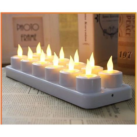 Bougies sans flamme - 12 bougies chauffe-plat LED rechargeables et clignotantes (1/2)