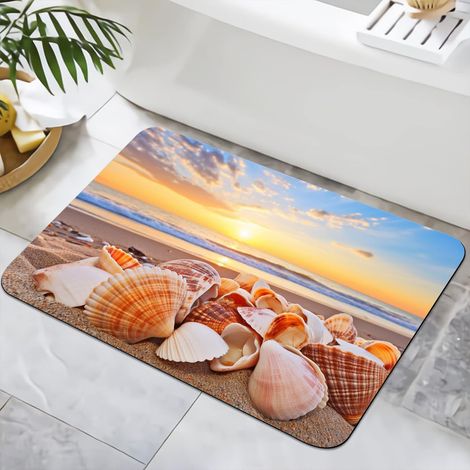 Tapis de bain antidérapant 40 x 60 cm - Lavable - Séchage rapide - Pour douche, baignoire, décoration WC (plage de sable 3) (1/5)