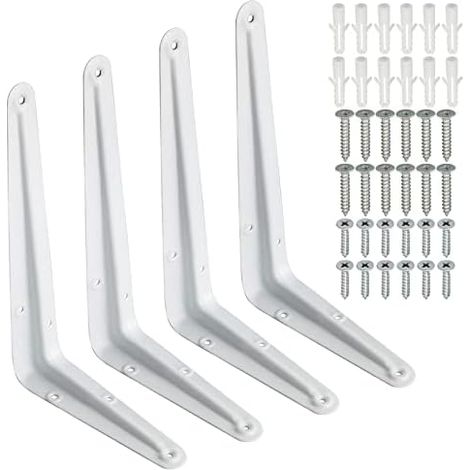 Wall Mount Shelf Brackets Metal Stamped Console Corner Bracket for London Style Shelf, 195mm x 125mm, Glossy White Finish, 4Pcs, EJB3008W-4P (1/5)