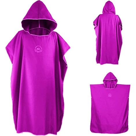 Microfiber poncho towel with hood, quick-drying, lightweight, perfect for surfing, beach, swimming, outdoor sports, holidays, travel, one size fits all (pink purple) (1/5)