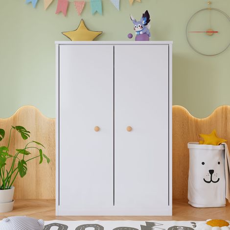 Petite armoire avec rail,armoire à deux portes,chambre,salon,armoire pour enfants,MDF,blanc