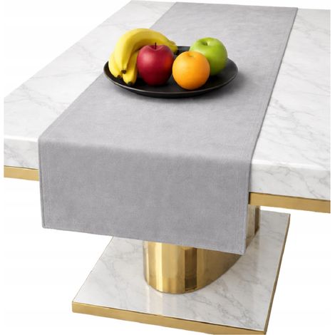 Tovaglia da tavola in velluto grigio chiaro 40x140 cm, liscia, classica.