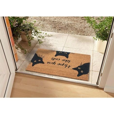 Innenraum-Kokosfaser-Fußmatte mit Katzenmotiv – wetterfest und rutschsicher – für Flur oder Terrasse – 45