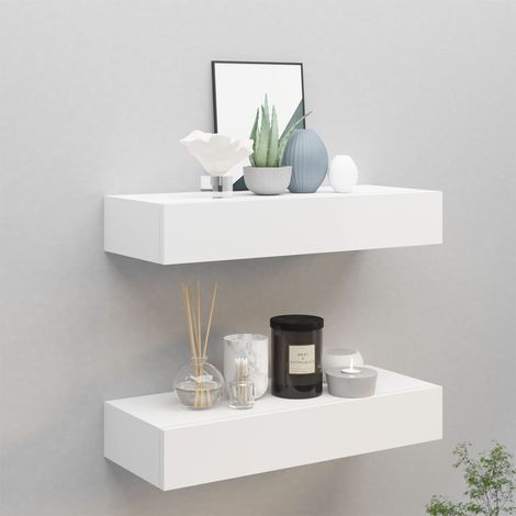 Vidaxl – Étagères murales à tiroirs 2 pcs – MDF blanc 60x23,5x10cm – Rangement compact pour bijoux et petits objets – Design élégant