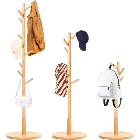 Coat Rack, Clothes Rack, Solid Beech Wood, Tree Shape, 9 Hooks, 185 x 15 x 15 cm, for Jackets, Hats, Bags, Entryway, Hallway, Office, Bedroom (1/5)