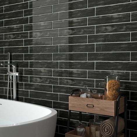 16 Dalles Carrelage Adhesif Mural Cuisine Noir 30x30CM Credence Adhesive Salle de Bain Bois Lavable Revetement Mural Adhesif 3D pour Mur Dalle PVC Adhesive Murale Noir Lame PVC Adhesive (1/5)