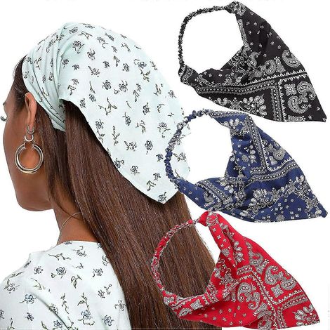 Elastisches Haarband mit Blumenmuster - 3er-Pack Kopftücher-B (1/5)