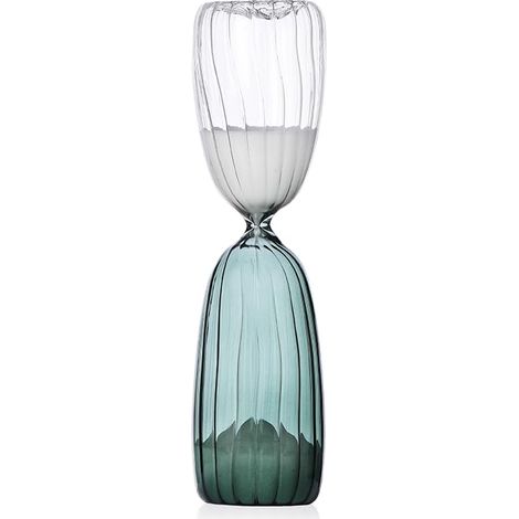 Sablier 15 Minutes, Transparent - Vert foncé, Collection Times, Verre borosilicaté, fabriqué à la Main (1/2)